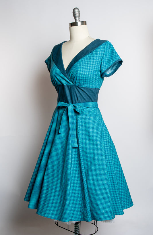 Darla Dress - Mini Houndstooth, Teal Blue