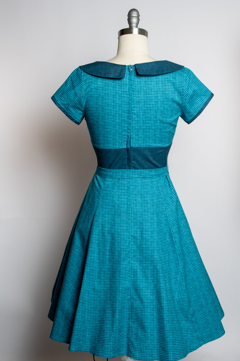 Darla Dress - Mini Houndstooth, Teal Blue