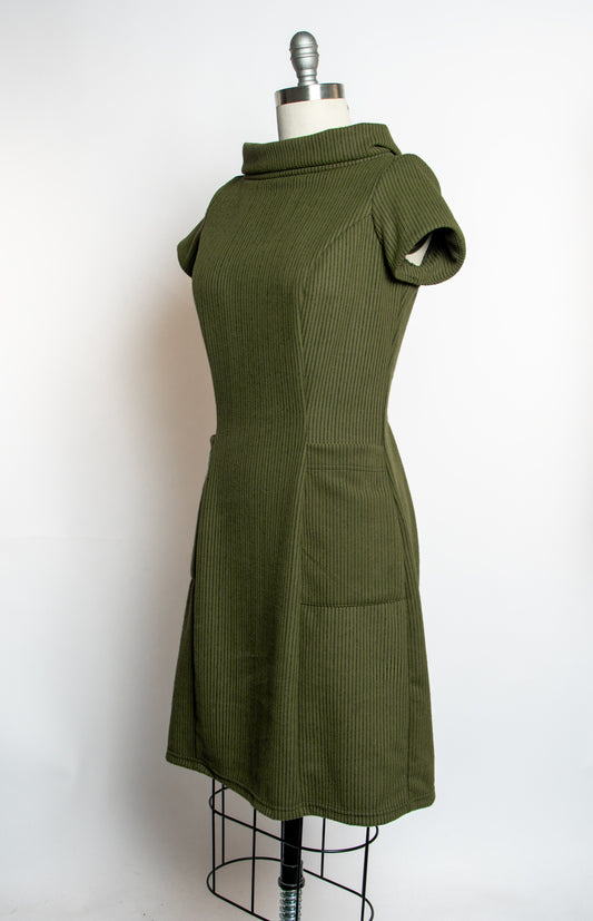 Dominique Dress - Olive, Brushed Rib Knit