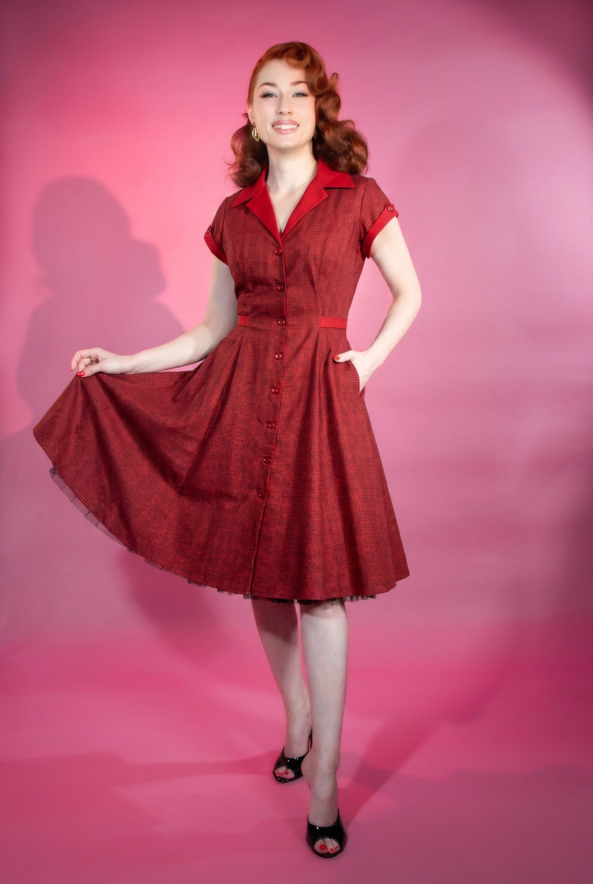 Diner Dress- Mini Houndstooth, Red *sale