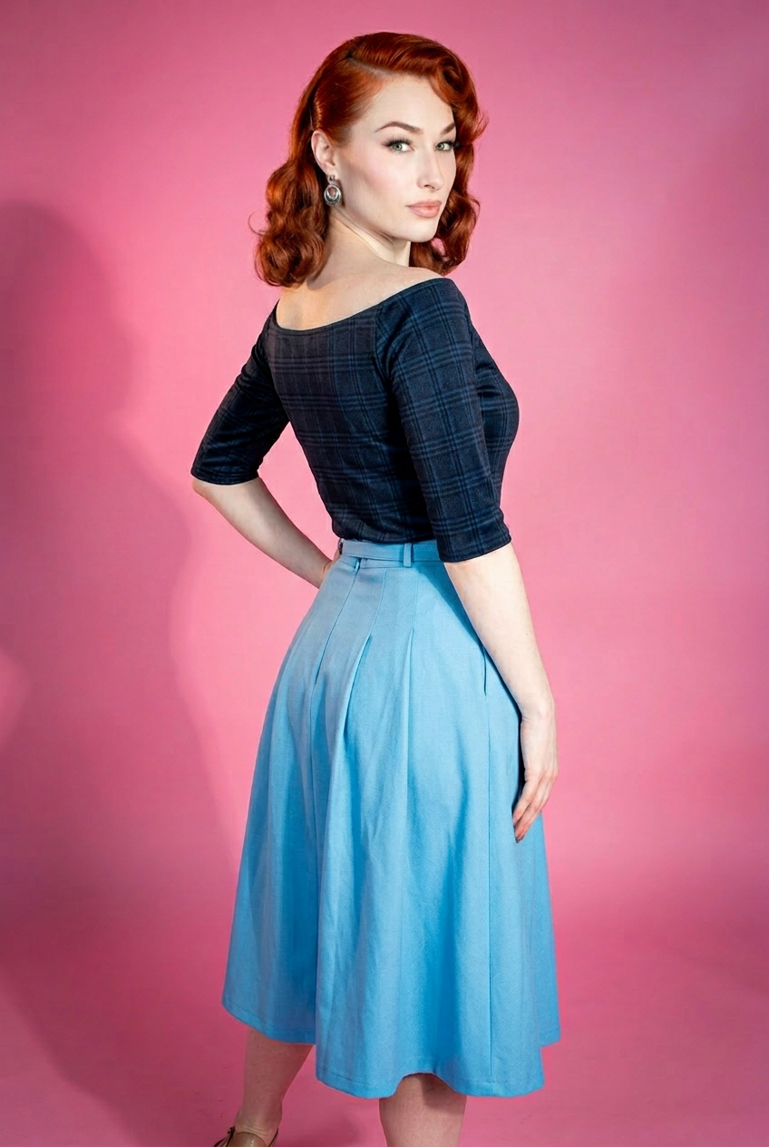 Josie Top- Black & Blue Plaid