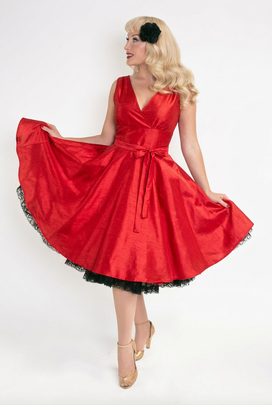 Serena Swing Dress - Shantung, Red