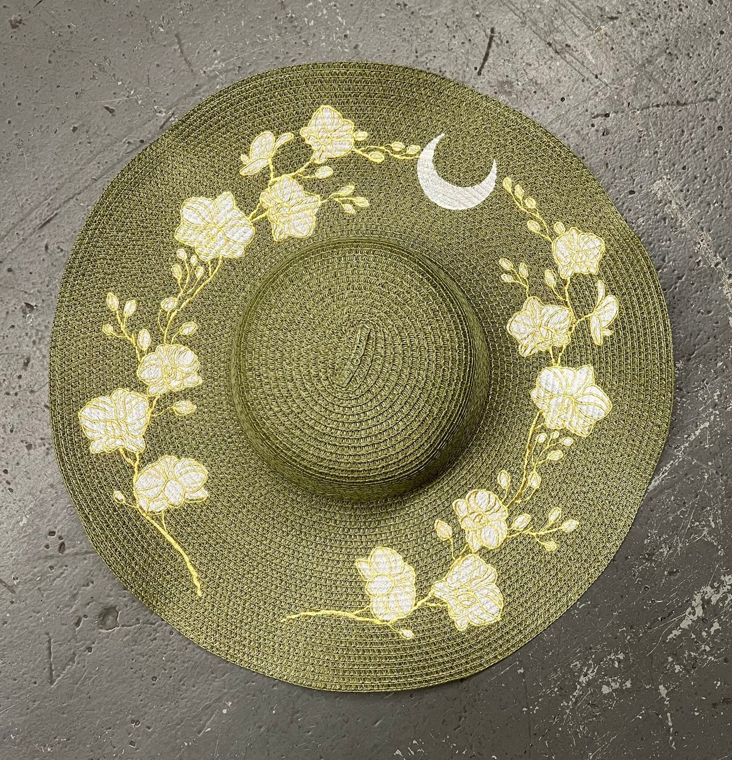 Floppy Sun Hat - XL Brim - Olive Orchids
