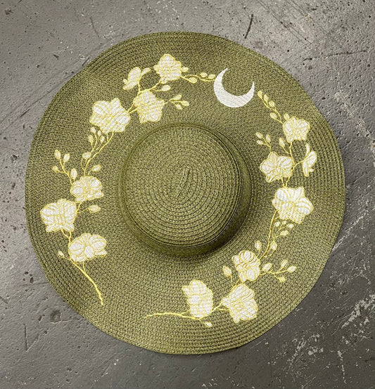 Floppy Sun Hat - XL Brim - Olive Orchids