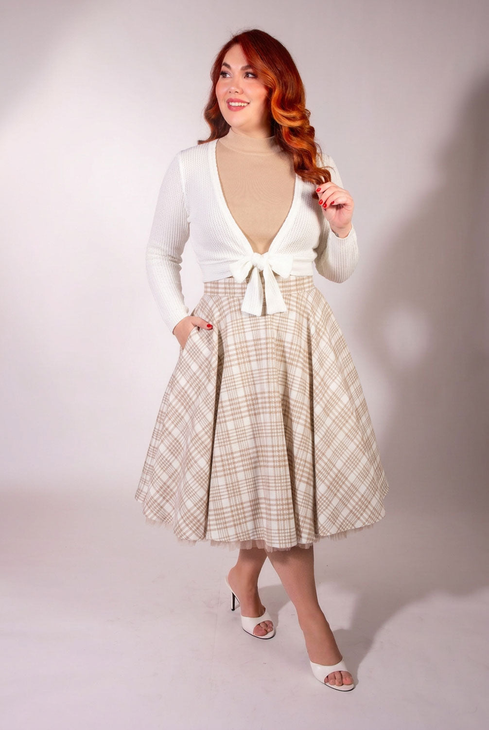 Haute Circle Skirt - Flannel, Beige Plaid