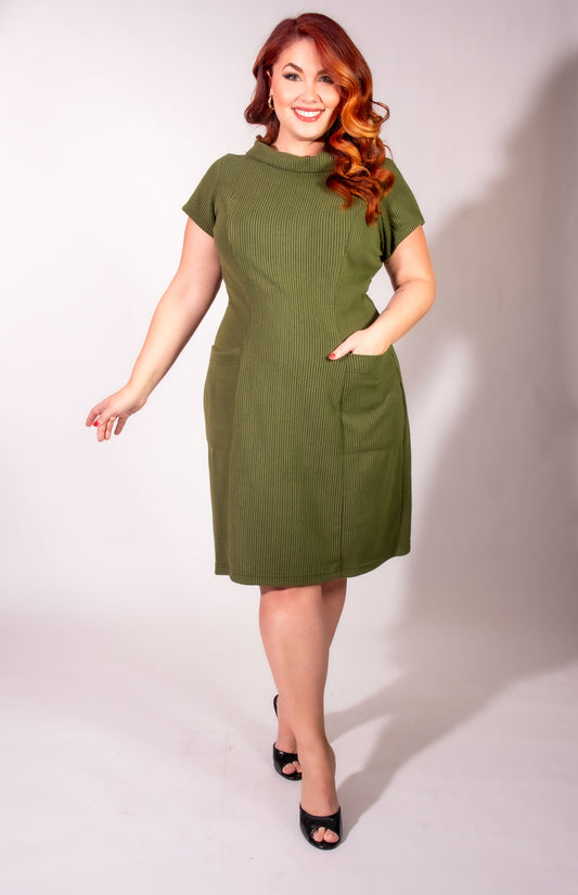 Dominique Dress - Olive, Brushed Rib Knit