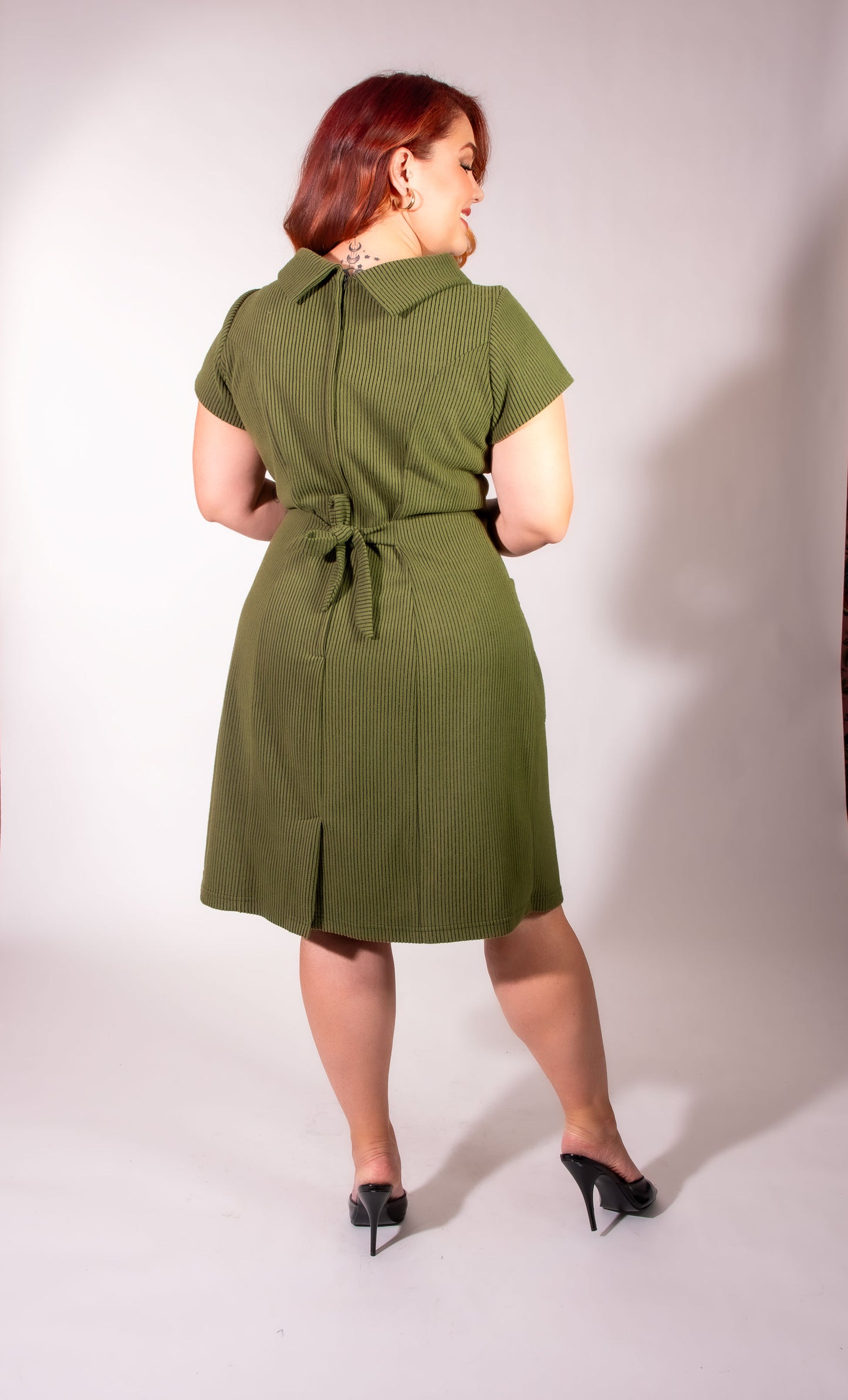 Dominique Dress - Olive, Brushed Rib Knit