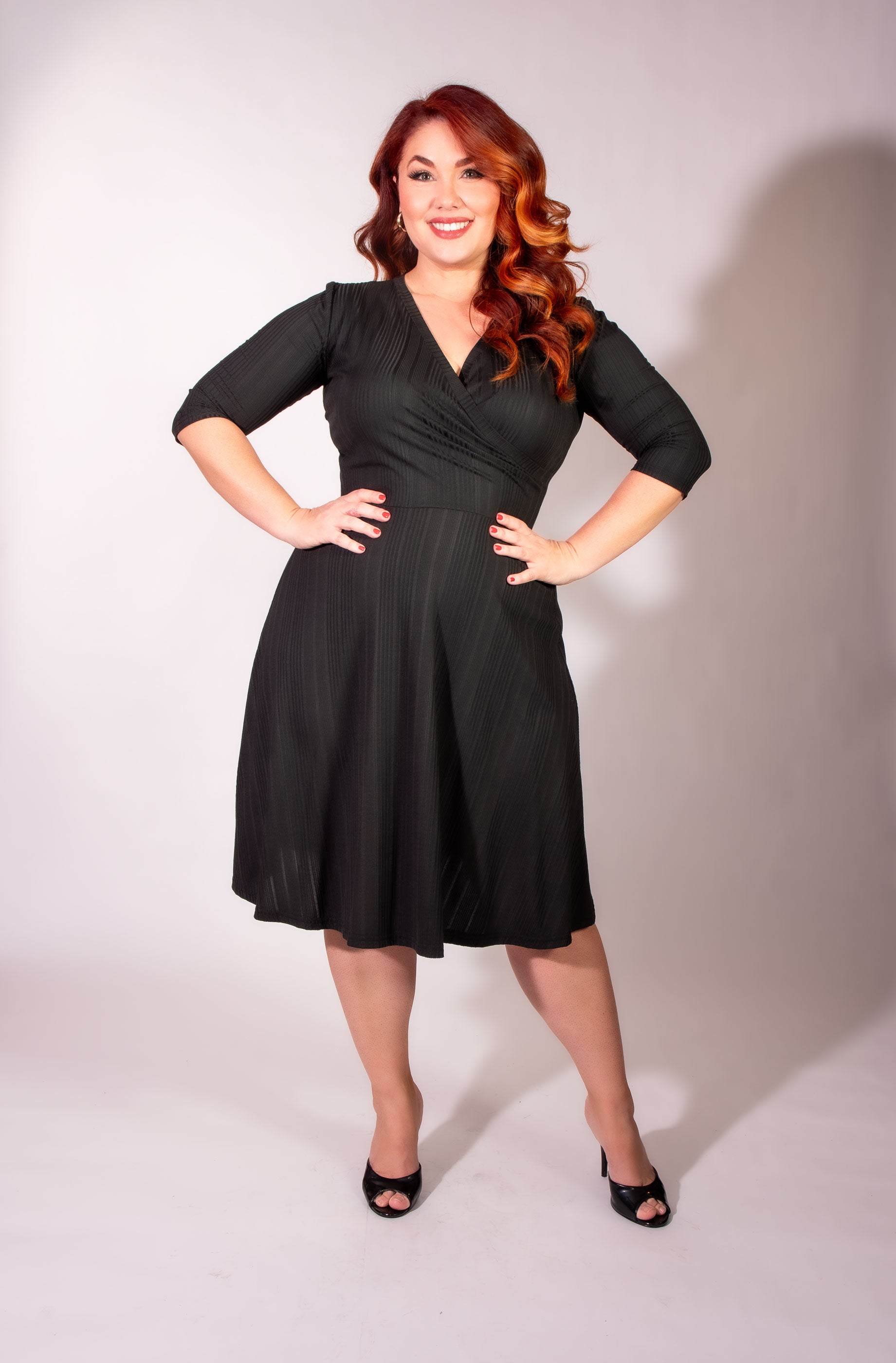 Joanie Knit Dress 3/4 Sleeve - Black Rib Knit - Heart of Haute