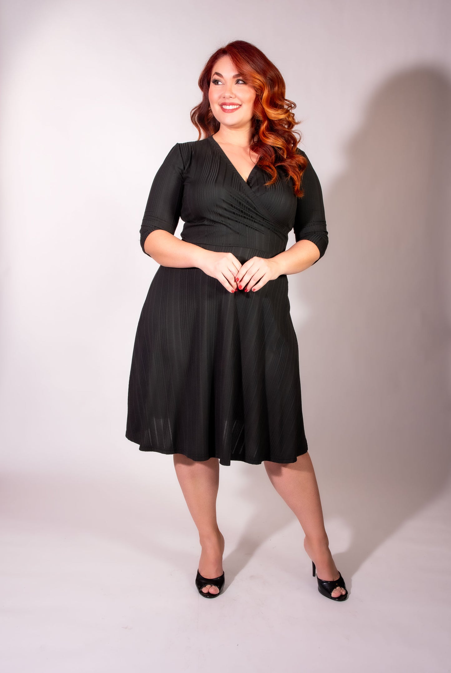 Joanie Knit Dress 3/4 Sleeve - Black Rib Knit - Heart of Haute