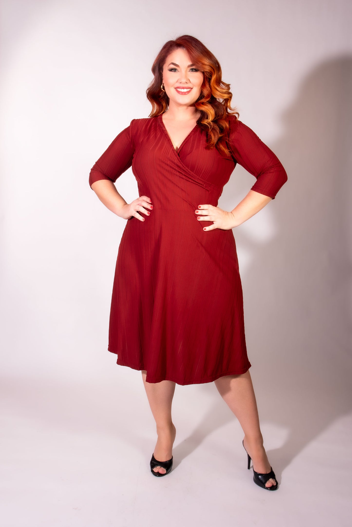Joanie Knit Dress 3/4 Sleeve - Brick Rib Knit - Heart of Haute
