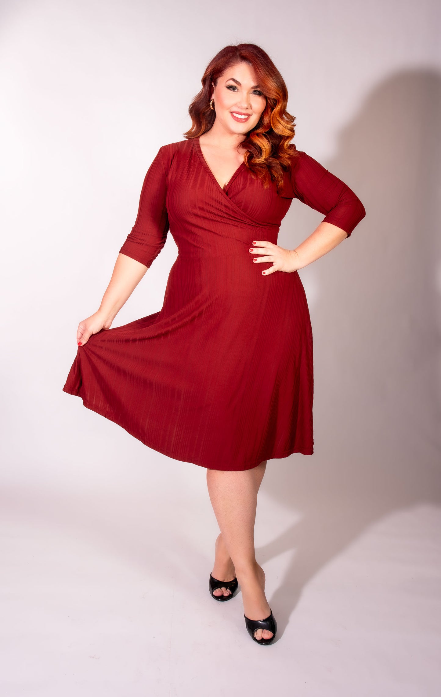 Joanie Knit Dress 3/4 Sleeve - Brick Rib Knit - Heart of Haute