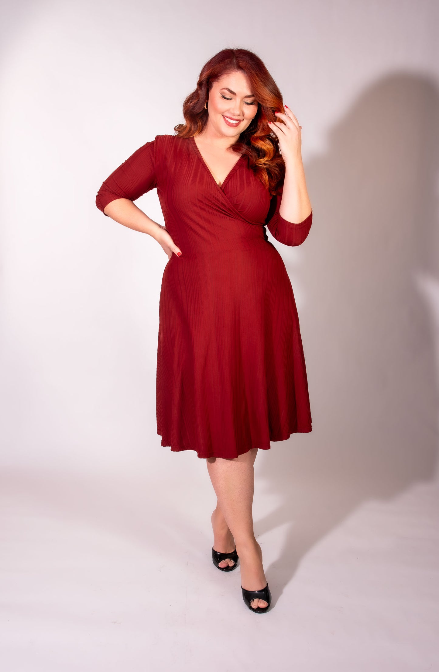 Joanie Knit Dress 3/4 Sleeve - Brick Rib Knit - Heart of Haute