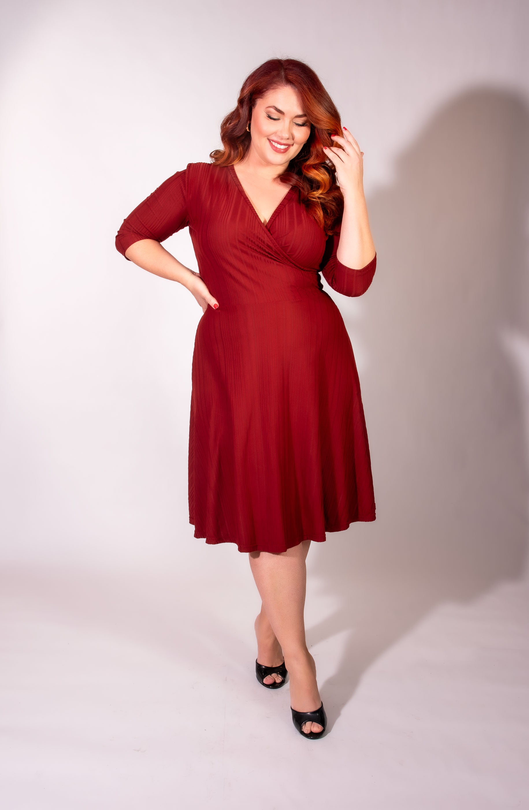 Joanie Knit Dress 3/4 Sleeve - Brick Rib Knit - Heart of Haute