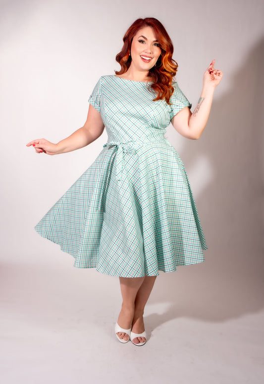 Melody Dress - Robin's Egg Bias Plaid