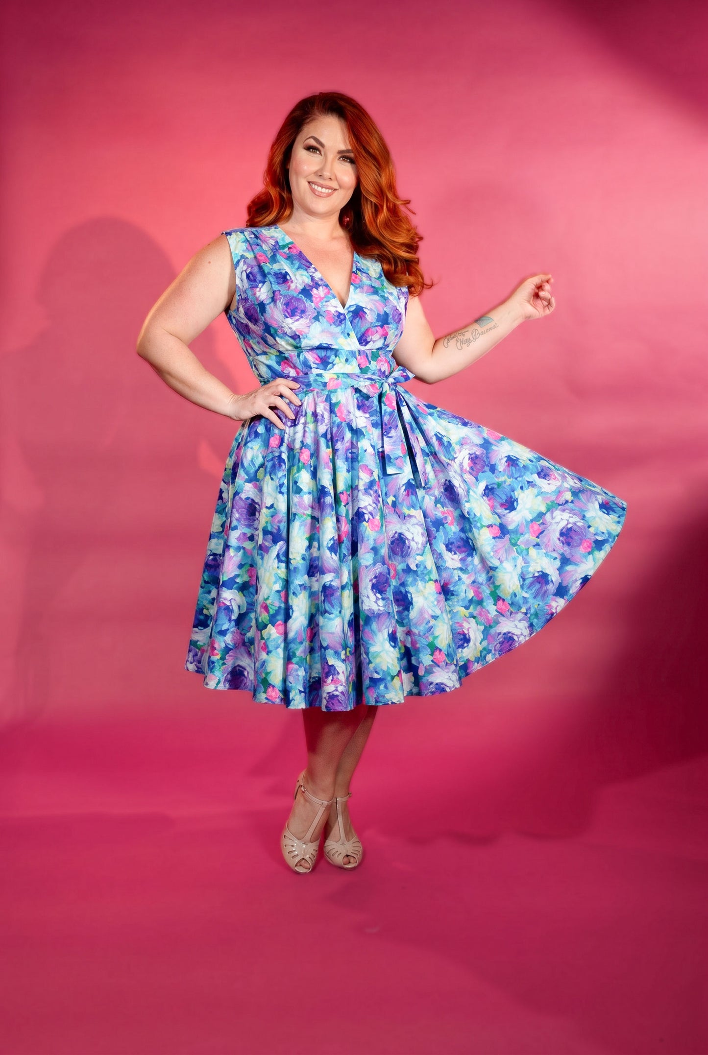 Milan Dress - Painted Roses, Violet