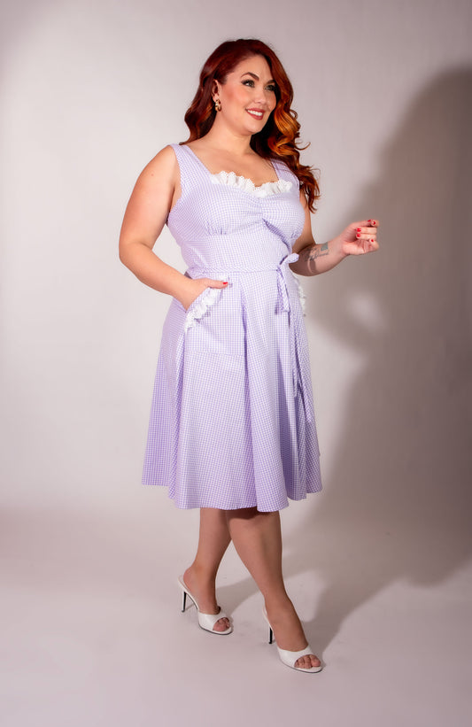 Sadie Dress- Lavender Gingham w/ Eyelet Trim