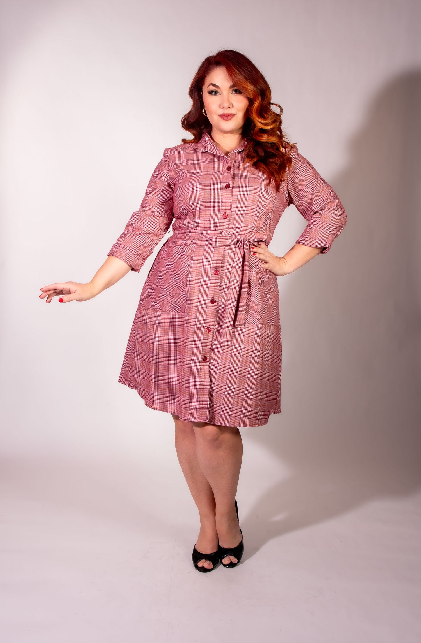 Shirt Dress - Burgundy Plaid