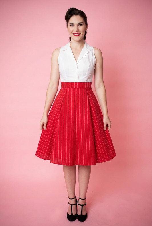 Twirl Skirt- Stitch Stripe, Red