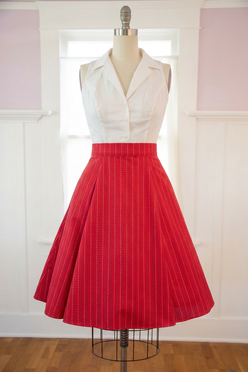 Twirl Skirt- Stitch Stripe, Red