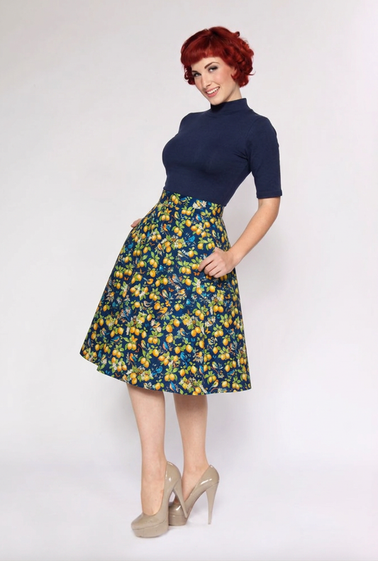 Heart of Haute Twirl skirt Lemons and Song Bird Navy Denise Mock neck Top