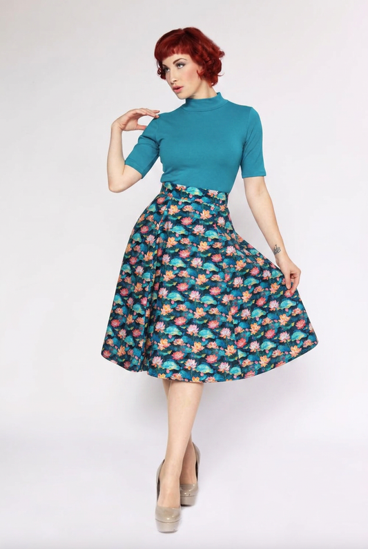 Heart of Haute Twirl skirt Lotus Flower Teal Denise Mock neck Top
