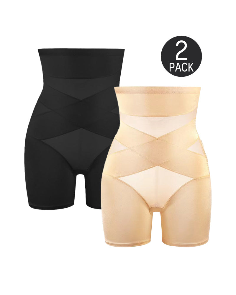 High Waist Cross Compression Mid-Thigh Shaping Shorts（2pcs ） - Heart of Haute