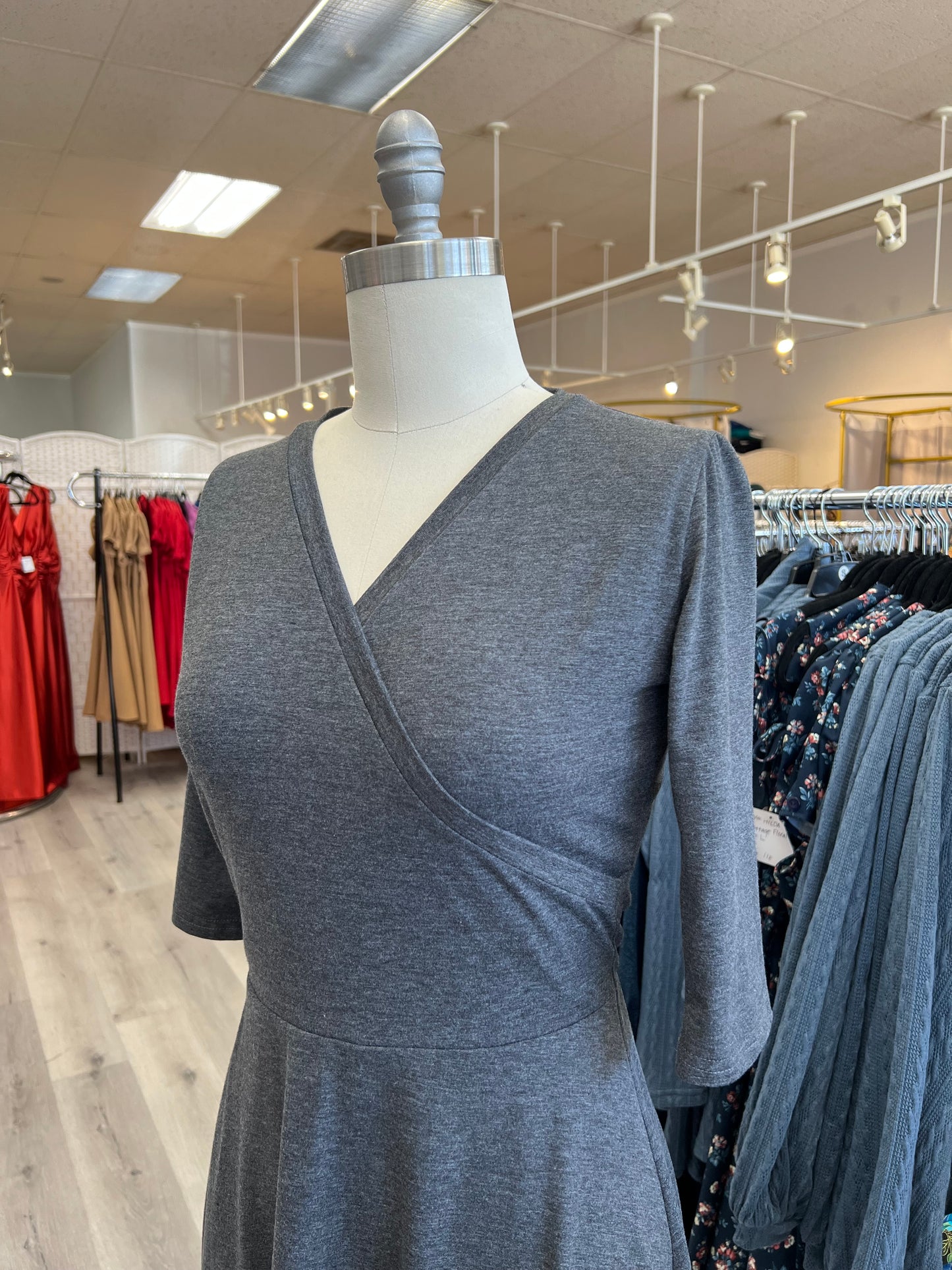Joanie Knit Dress 3/4 Sleeve - Grey