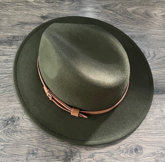 Fox & Fable - Vegan Felt Wide Brim Hat - Olive - Plain - READY TO SHIP