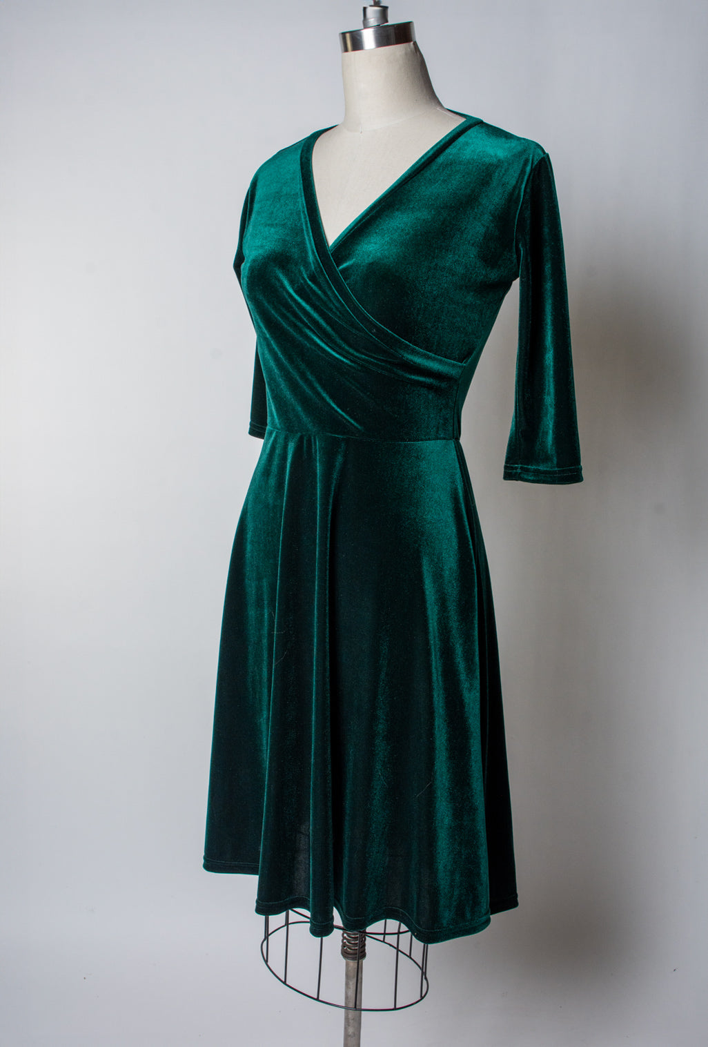 Joanie Knit Dress 3/4 Sleeve - Stretch Velvet, Hunter Green