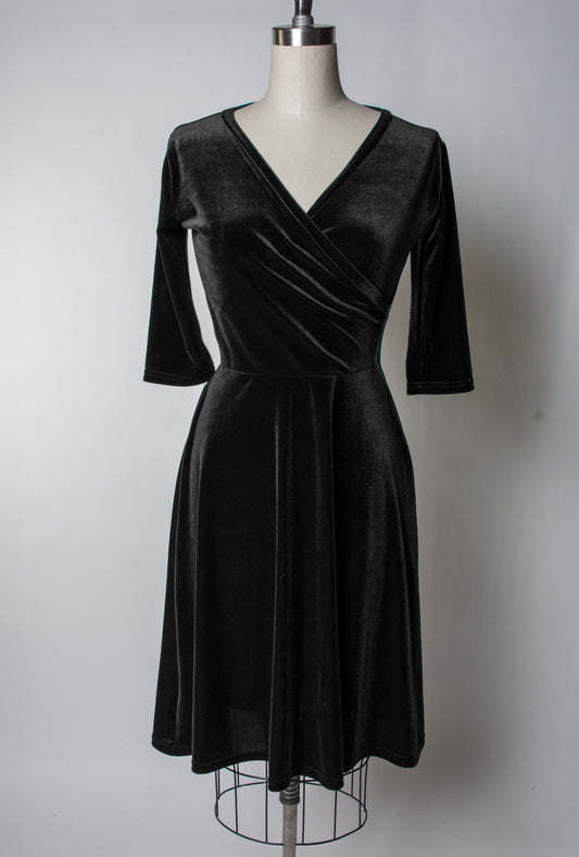 Joanie Knit Dress 3/4 Sleeve - Stretch Velvet, Black