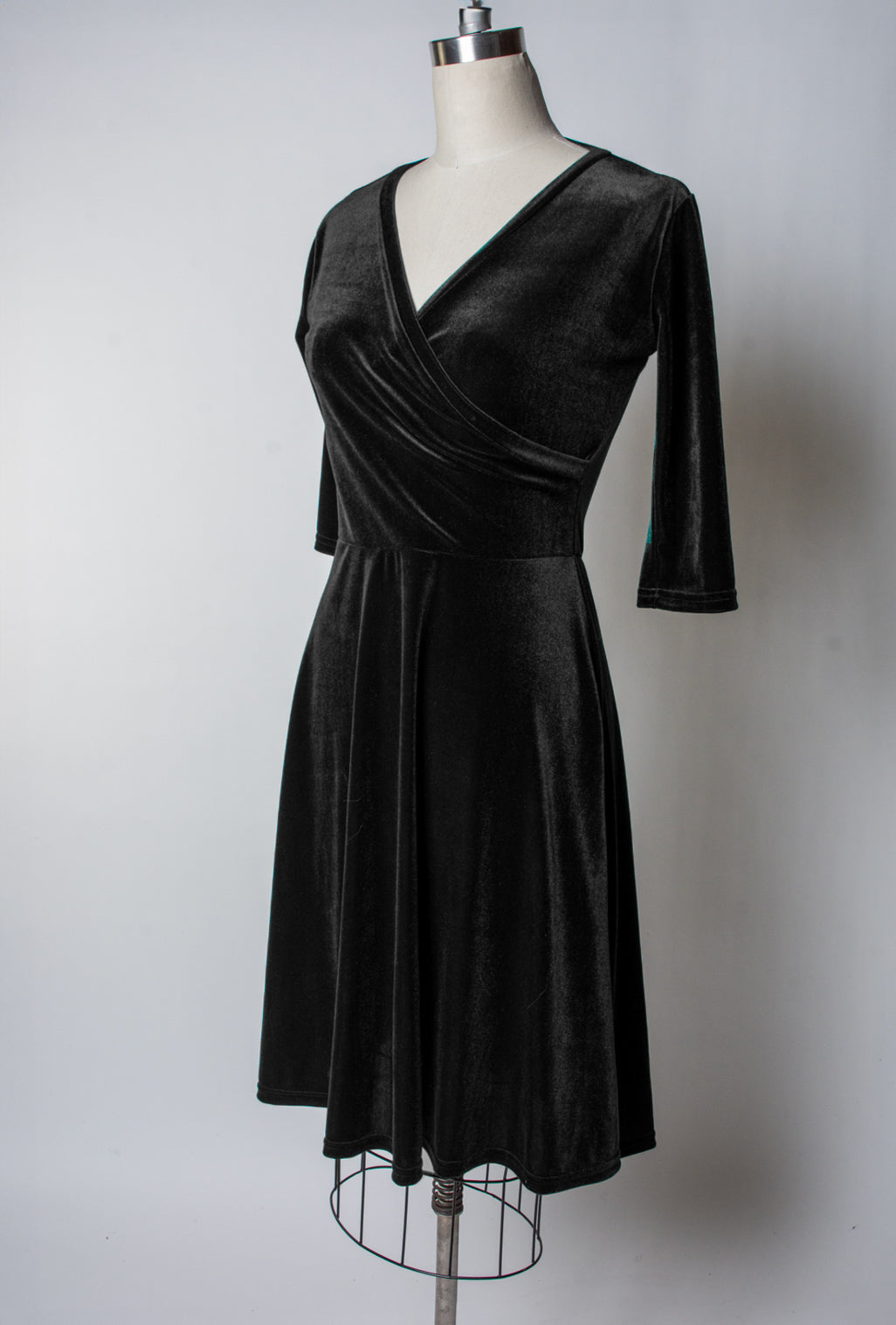 Joanie Knit Dress 3/4 Sleeve - Stretch Velvet, Black