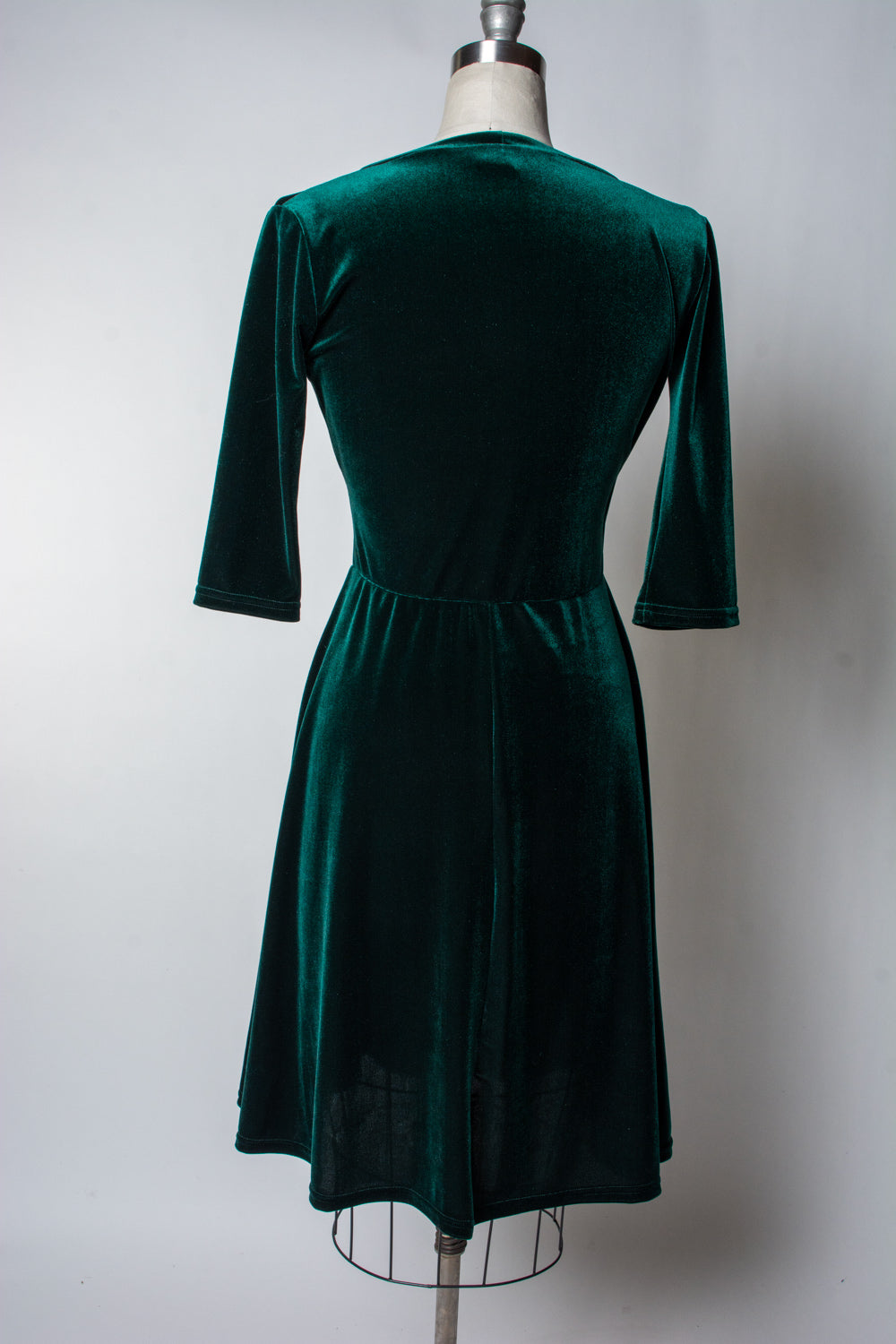 Joanie Knit Dress 3/4 Sleeve - Stretch Velvet, Hunter Green