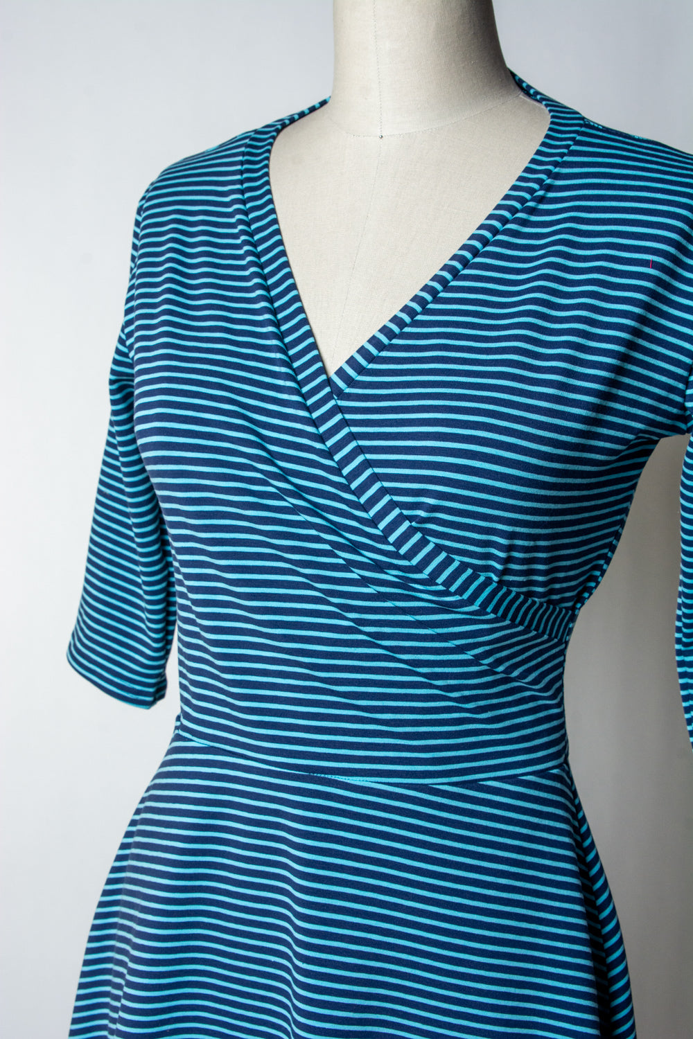 Joanie Knit Dress 3/4 Sleeve - Blue + Navy Stripe