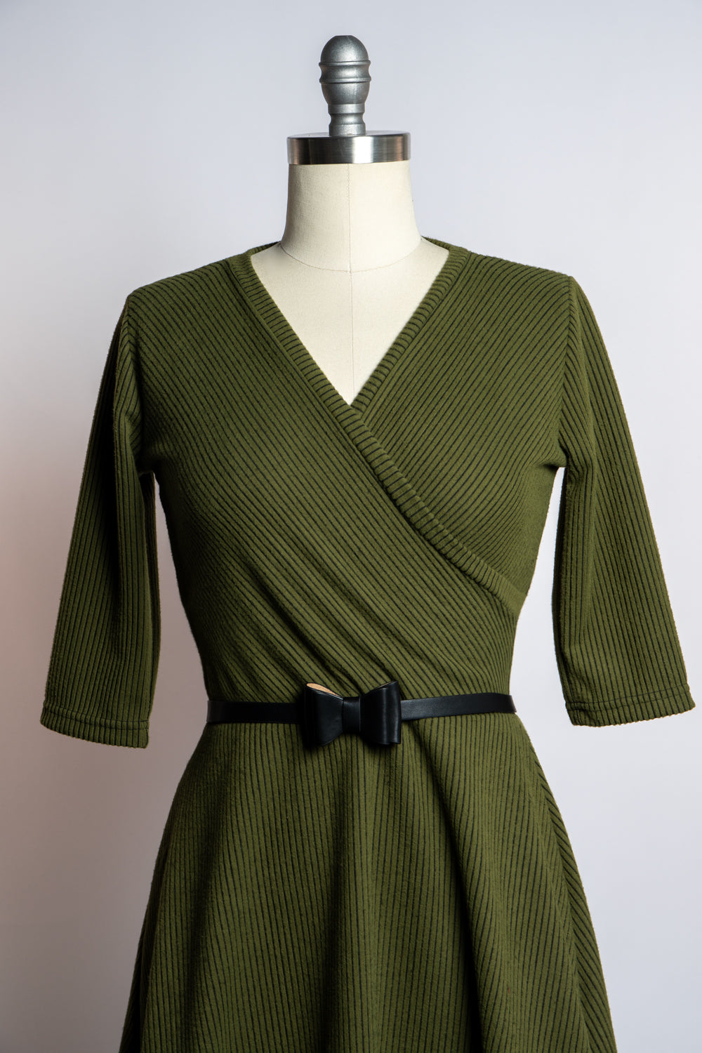 Joanie Knit Dress 3/4 Sleeve - Olive, Brushed Rib Knit