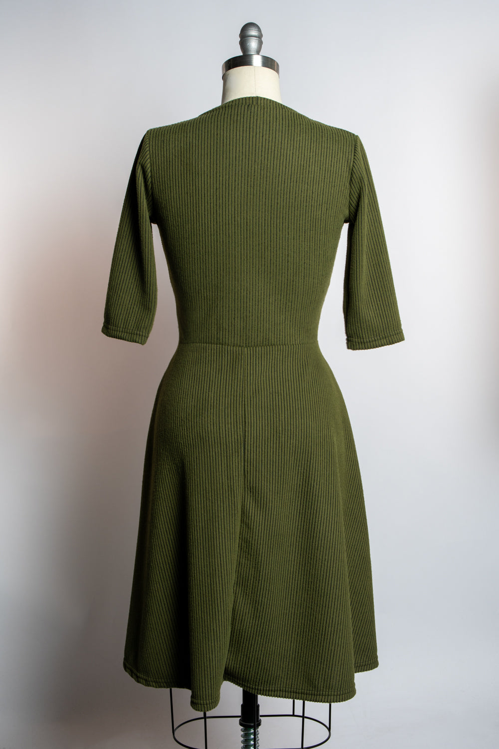 Joanie Knit Dress 3/4 Sleeve - Olive, Brushed Rib Knit