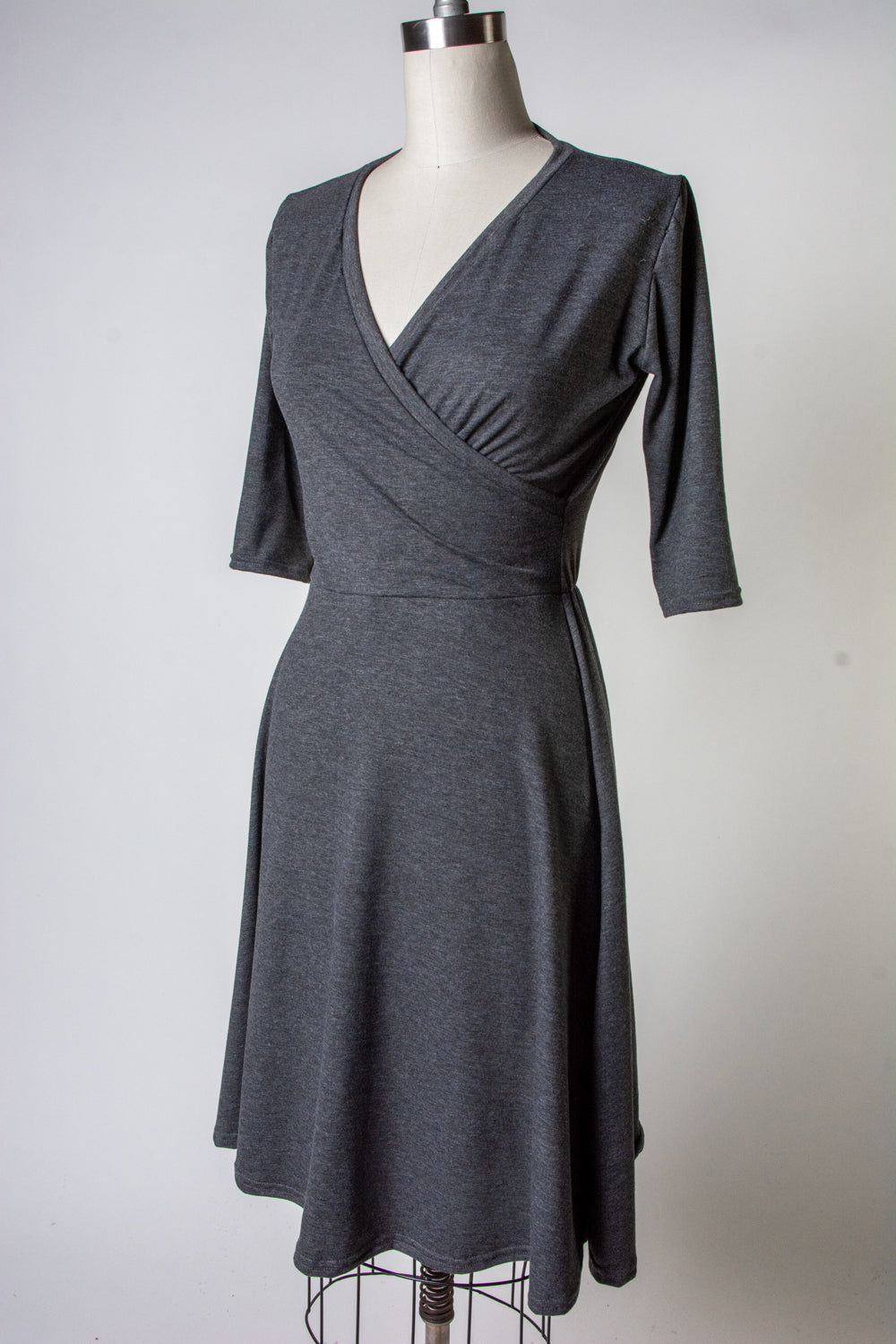 Joanie Knit Dress 3/4 Sleeve - Charcoal Grey