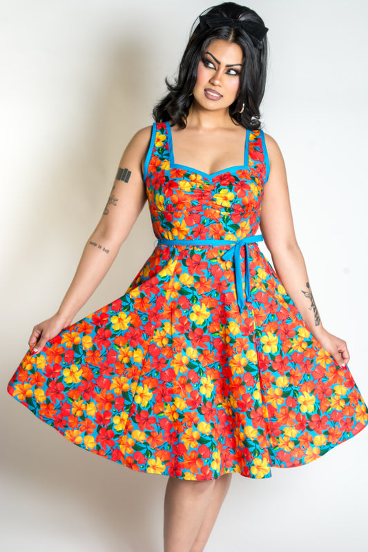 Sadie Dress- Tropical, Orange & Turquoise