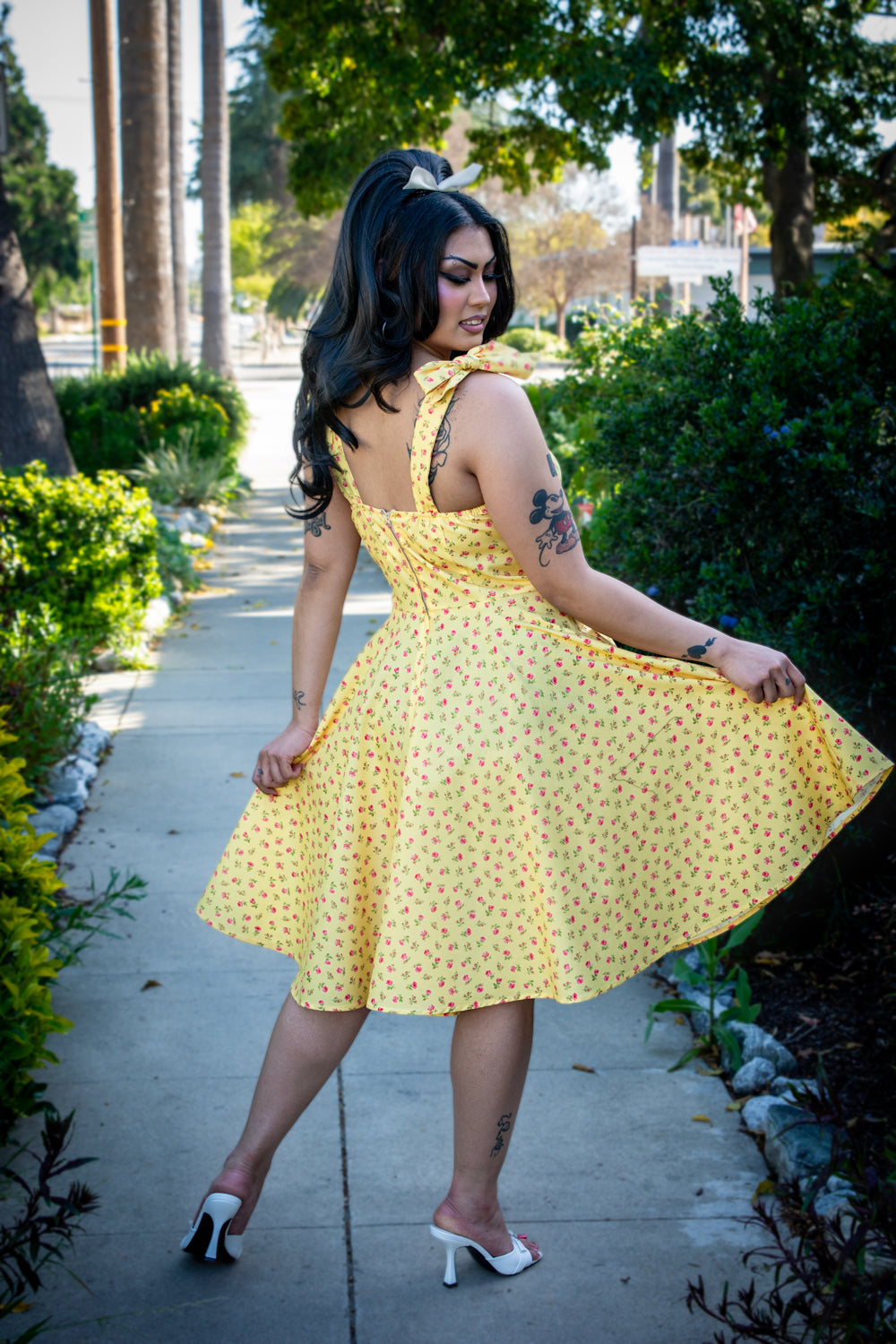 Sarah Swing Dress - Little Roses, Canary