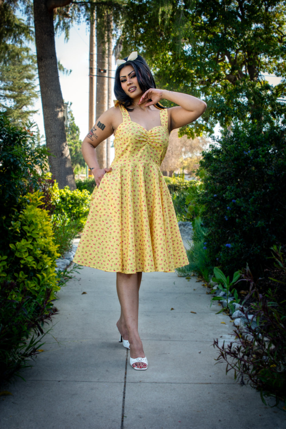 Sarah Swing Dress - Little Roses, Canary