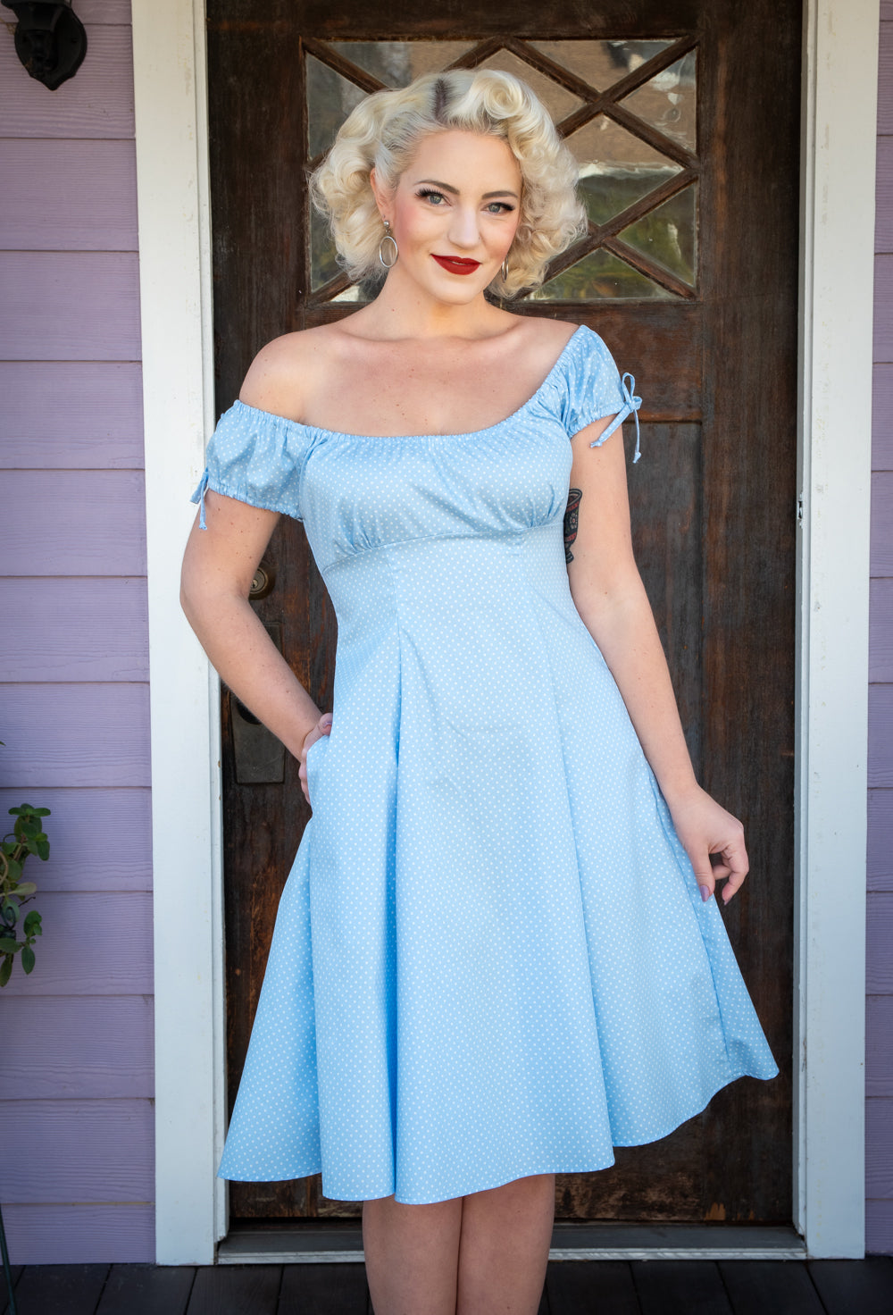 Hilda Dress - Baby Blue Dot