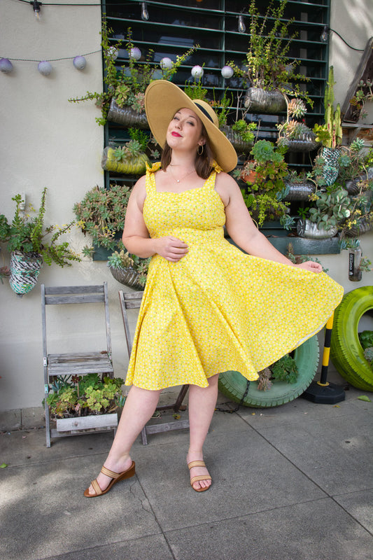 Sarah Swing Dress- Ditsy Lady Bug, Yellow