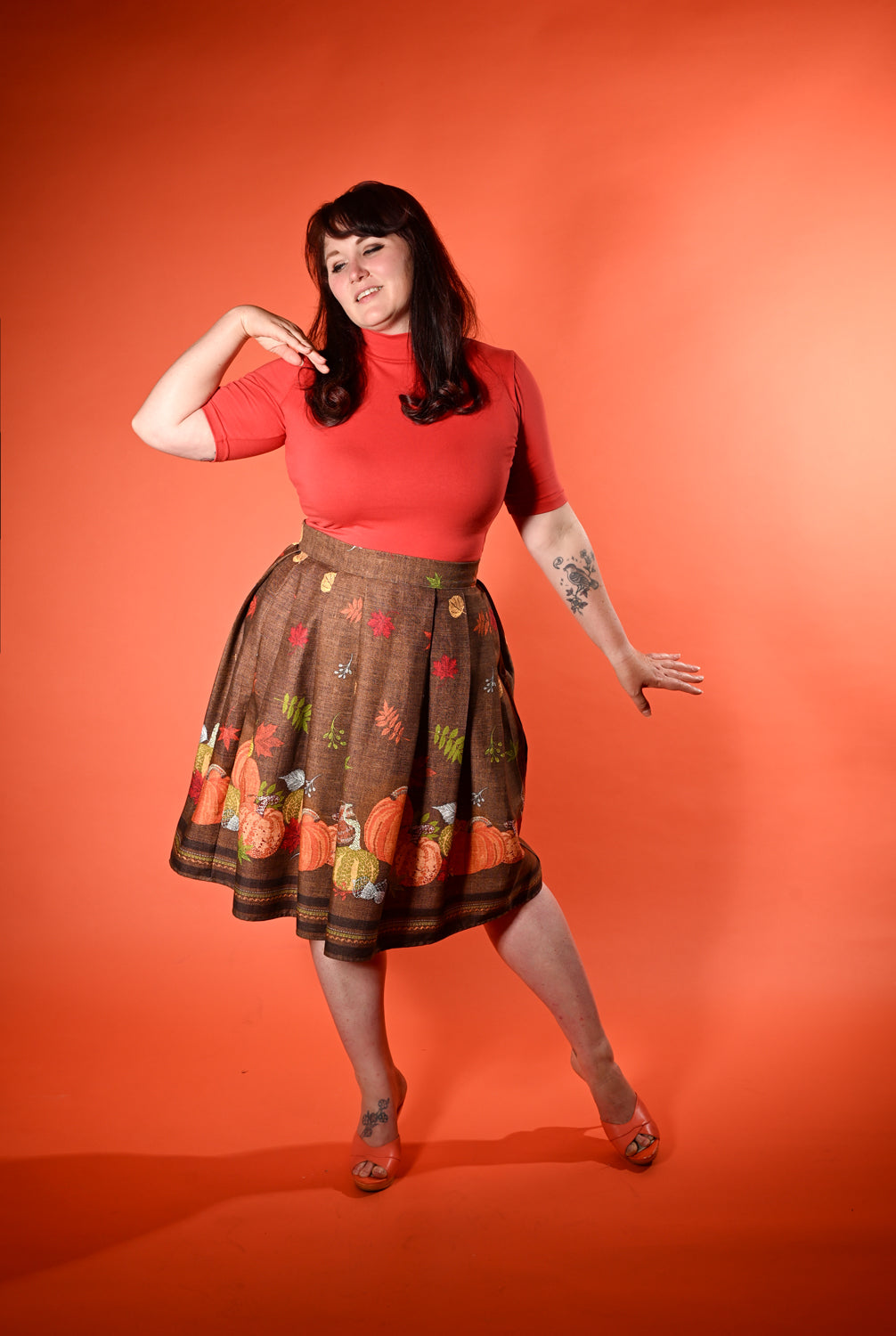 Cindy Pleated Skirt - Pumpkin Border