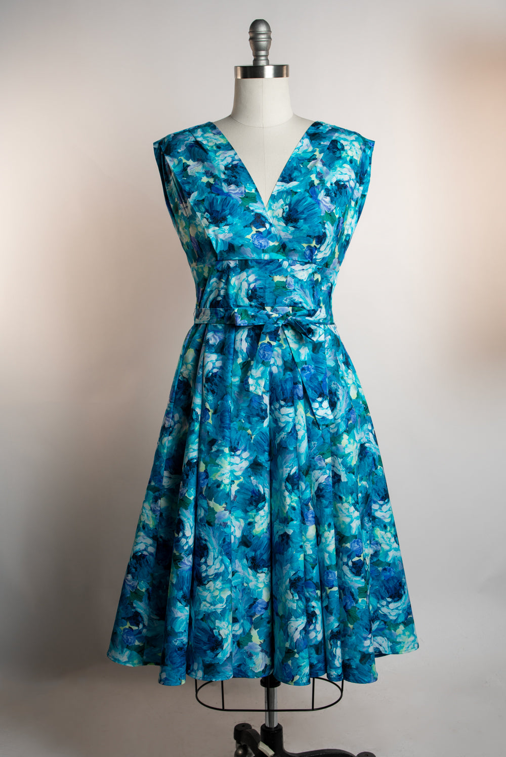 Milan Dress - Painted Roses, Azure