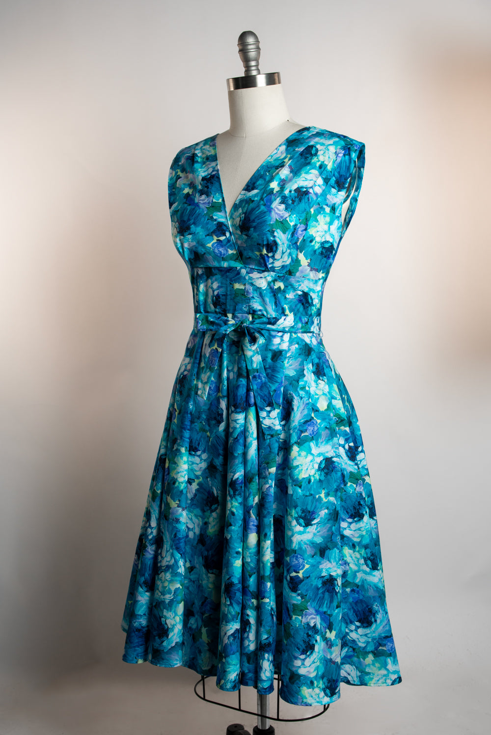 Milan Dress - Painted Roses, Azure