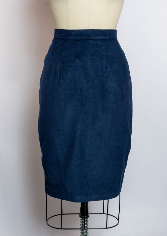 Made-To-Order: Basic Pencil Skirt- Corduroy, Navy - Heart of Haute