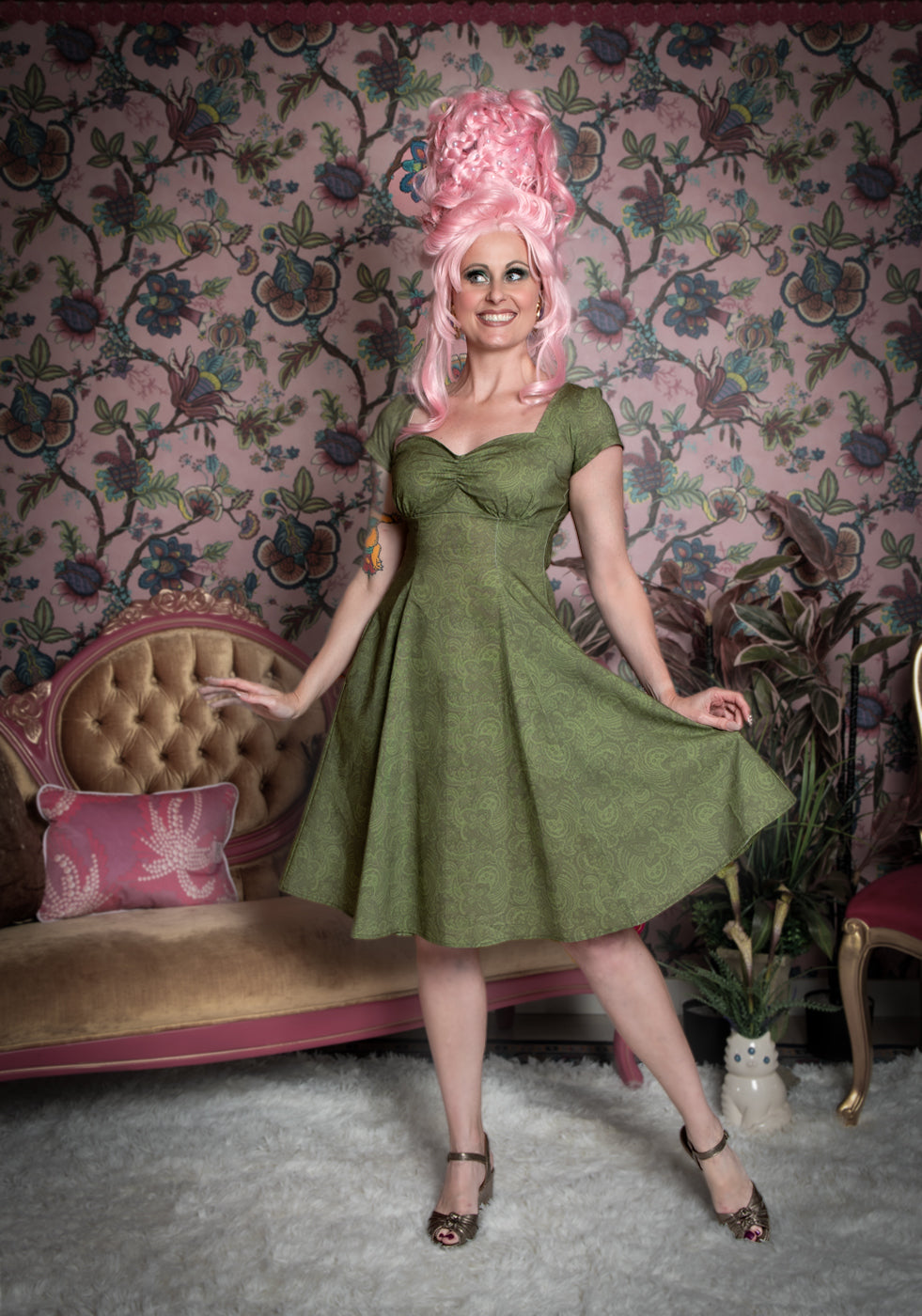 Bianca Dress - Tonal Paisley, Moss *sale