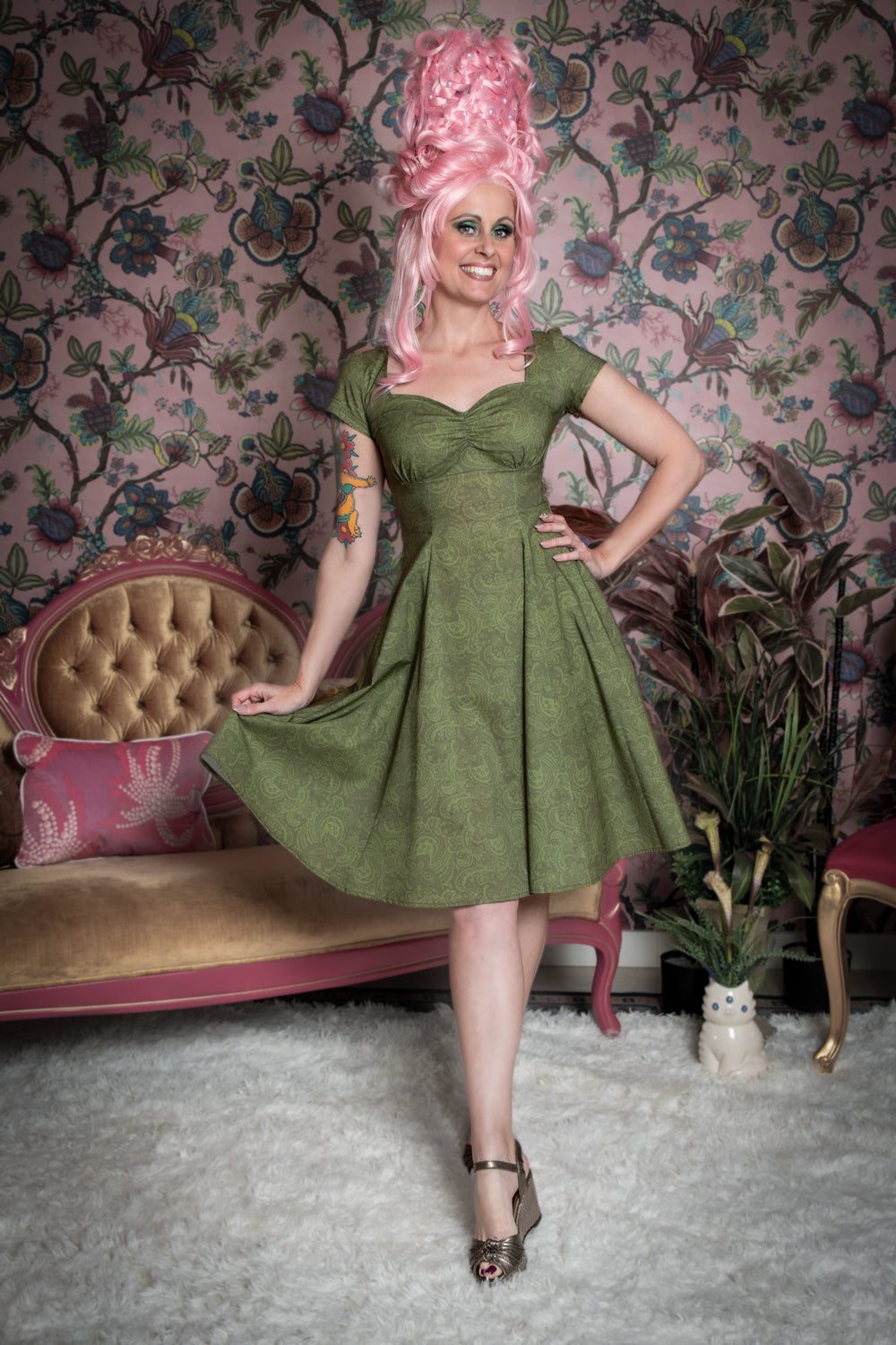 Bianca Dress - Tonal Paisley, Moss *sale