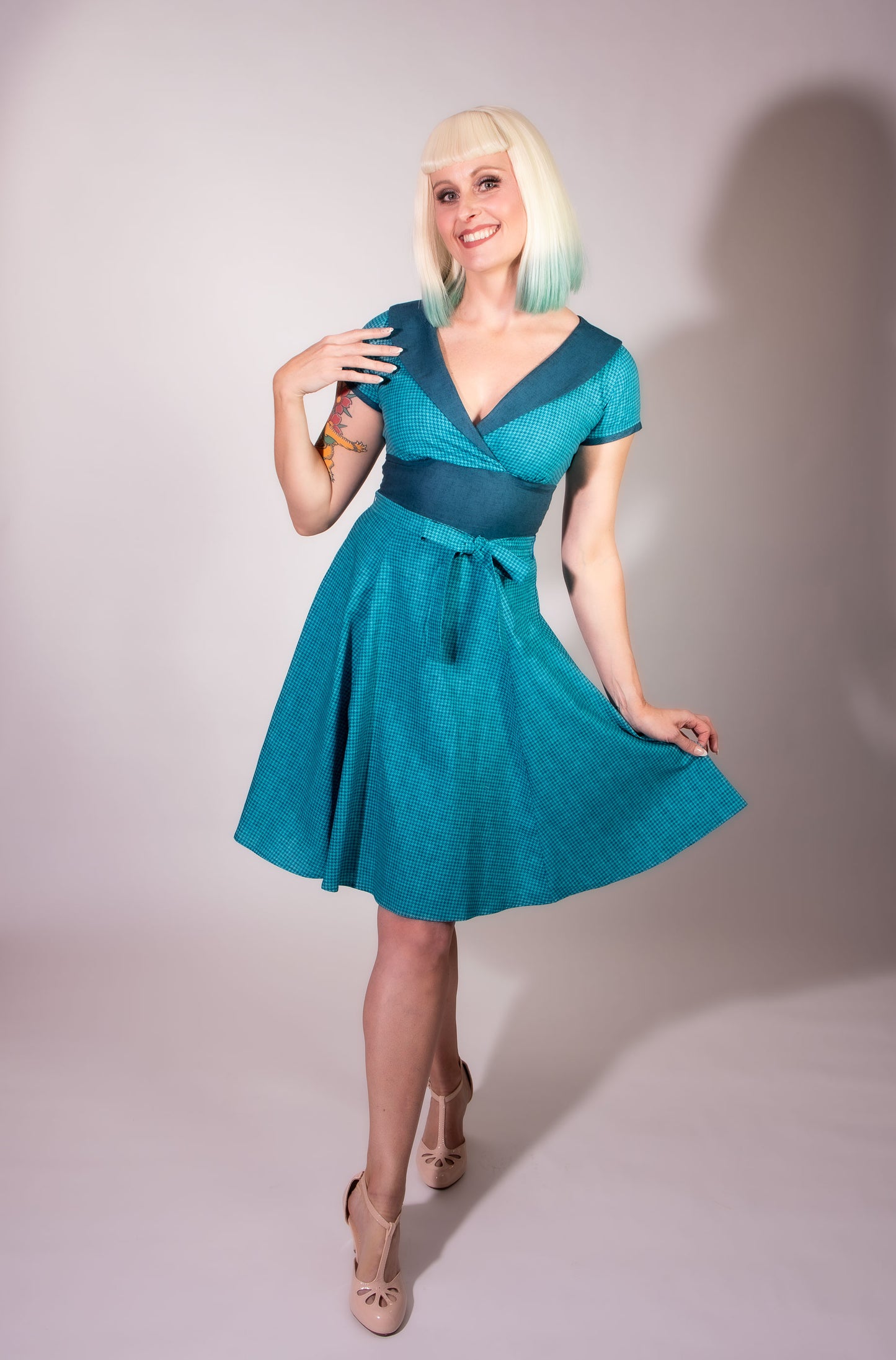 Darla Dress - Mini Houndstooth, Teal Blue Heart of Haute Darla Dress - Mini Houndstooth, Teal Blue Heart of Haute