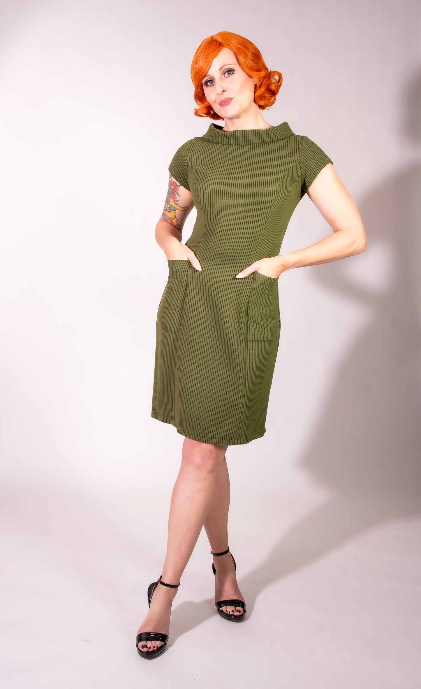 Dominique Dress - Olive, Brushed Rib Knit