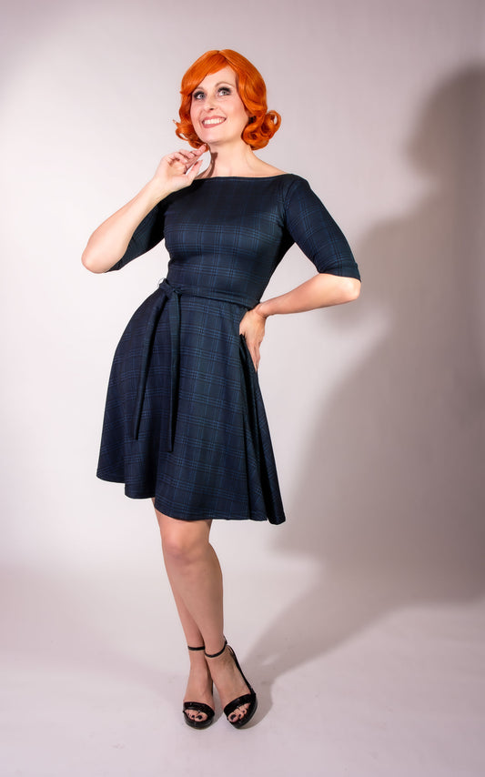 Josephina Dress- Black & Blue Plaid